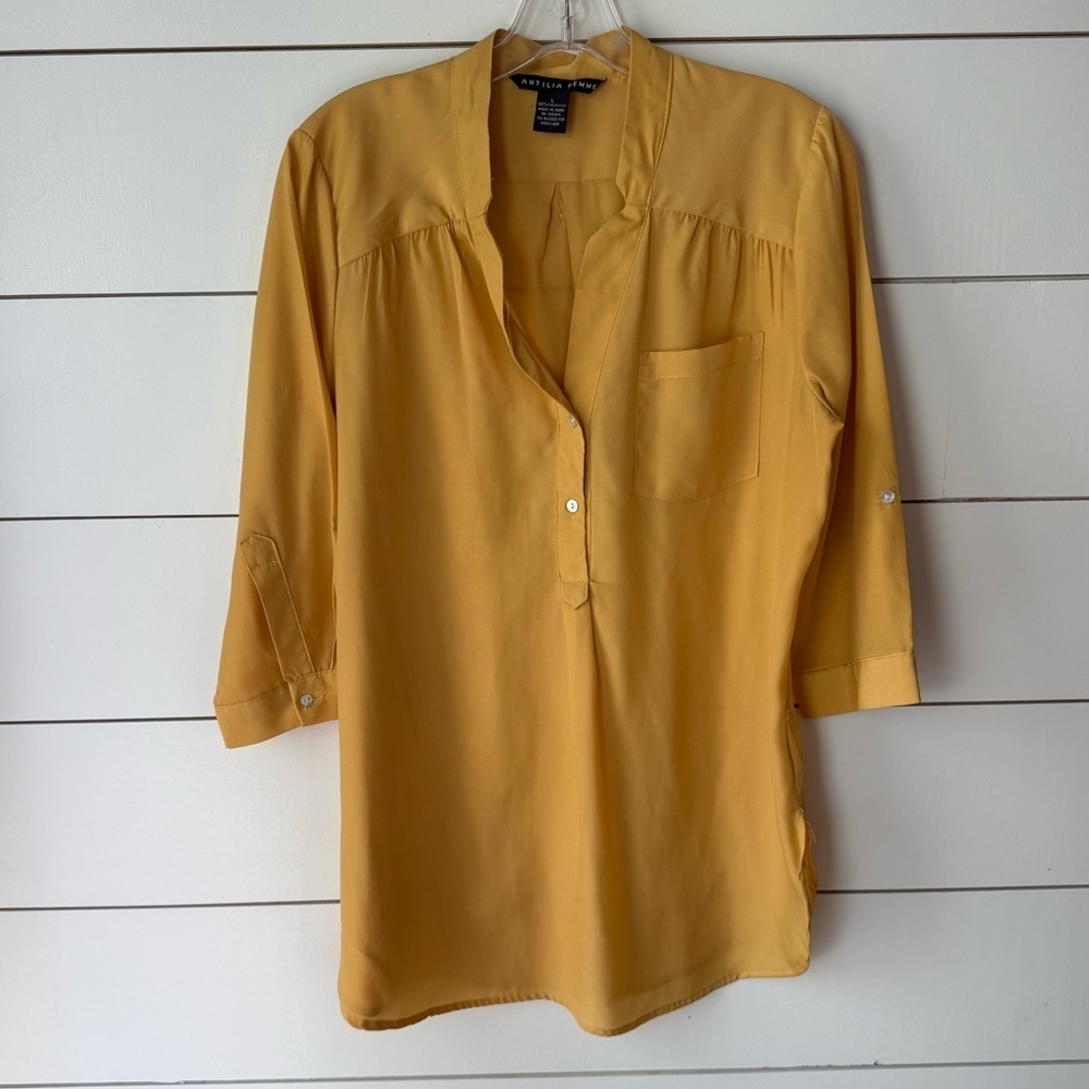 Antilia Femme Mustard Yellow  Blouse Tunic Sz L